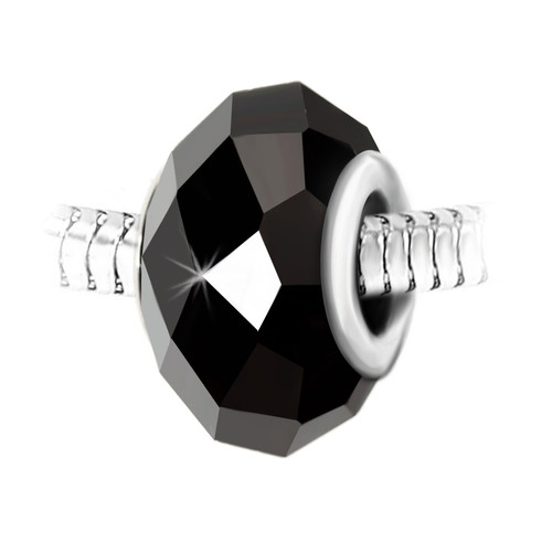 Charm perle cristal noir à facettes et acier par SC Crystal BEA0266