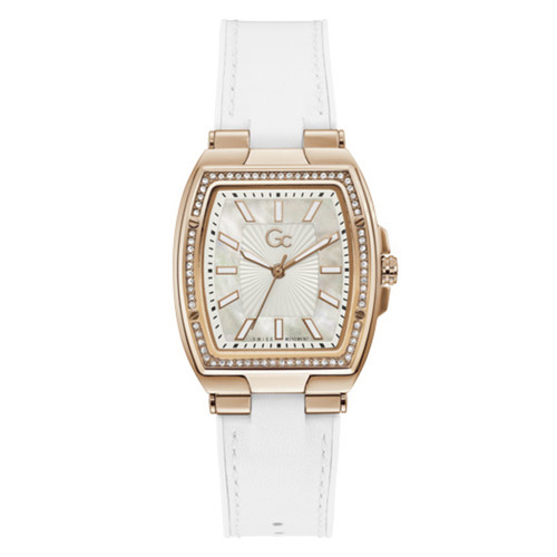 GC - Montre femme Guess Collection montres Y90004L1MF - Bracelet Cuir Blanc - Montre Blanche Femme