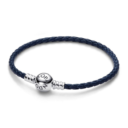 Pandora - Bracelet en Cuir Tressé Bleu Fermoir Céleste Pandora Moments - Bijoux en argent femme