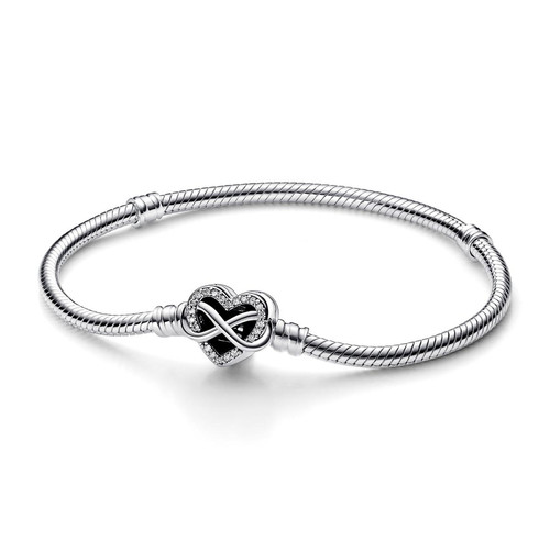 Pandora - Bracelet Maille Serpent Fermoir Cœur de l’Infini Scintillant Pandora Moments - Bracelet Coeur Argent